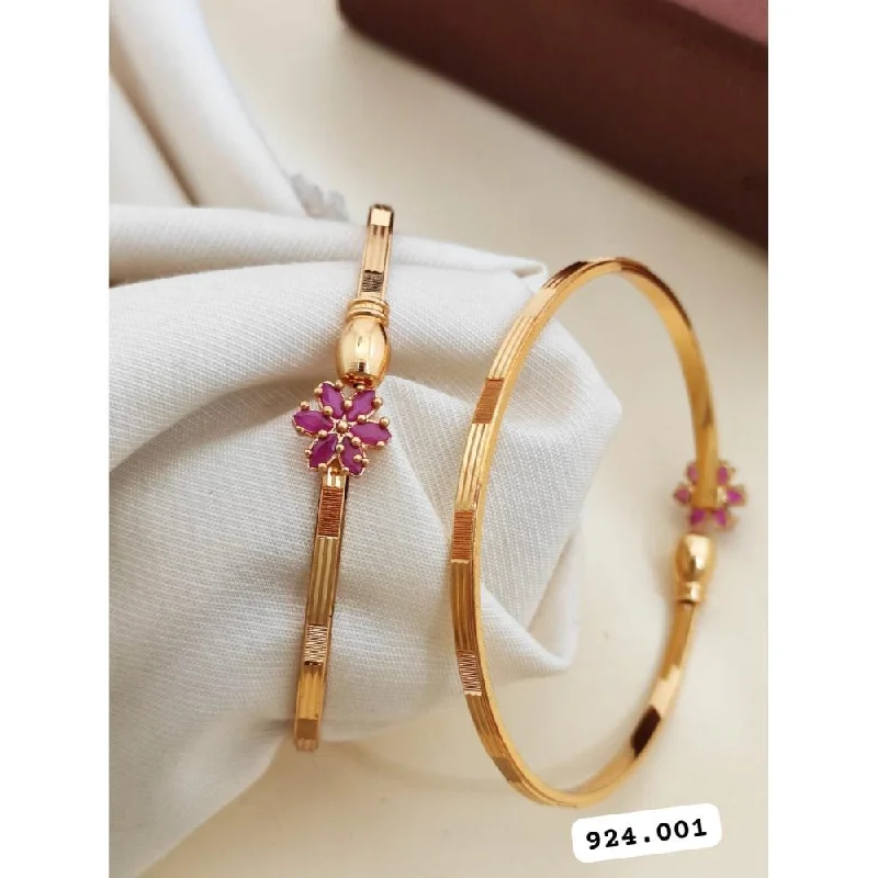 Trendy Beaded Bangles For Casual Fashion-Akruti Collection Gold Plated Openable Bangle Set