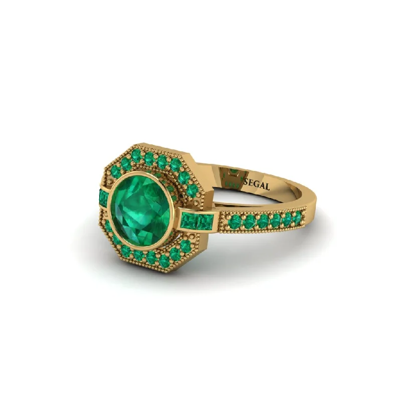 Vintage-Inspired Rings For Retro Glam-Emerald Octagon Halo Engagement Ring - Leia No. 19