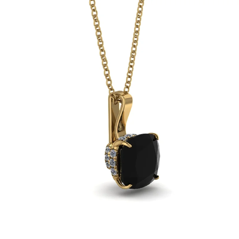 Hidden Halo Cushion Black Diamond Necklace - Alivia No. 7