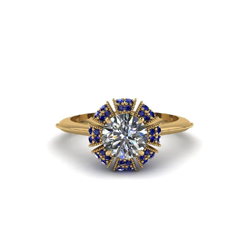 Custom Gold Engagement Rings For Personal Style-Sapphire Crown Halo Engagement Ring - Annie No. 61