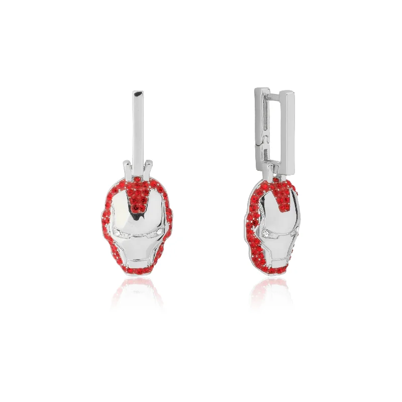 Handcrafted Earrings For Unique Designs-Disney Stainless Steel 14ct White Gold Plated Iron Man Crystal Drop Earrings