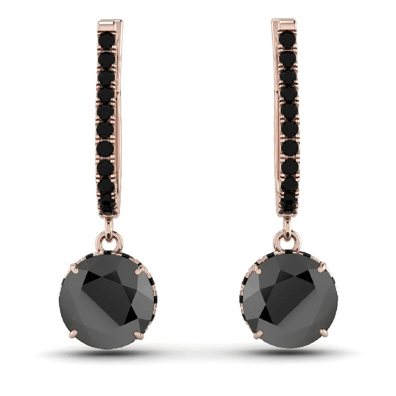 Fancy Stud Earrings For Formal Events-Black Diamond Dangle Earrings With Hidden Halo - Adaline No. 38