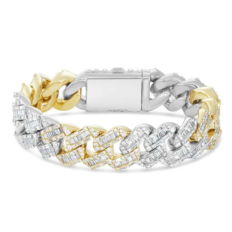 Classic Silver-Tone Bracelets For Timeless Wear-10K Gold Two Tone 10.25ct Baguette Diamond 10mm Cuban Bracelet