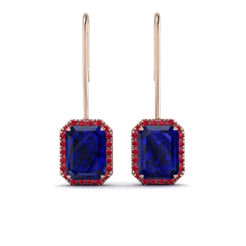 Large Hoop Earrings For Trendy Fashion-Halo Emerald Cut Sapphire Earrings - Izabella No. 59