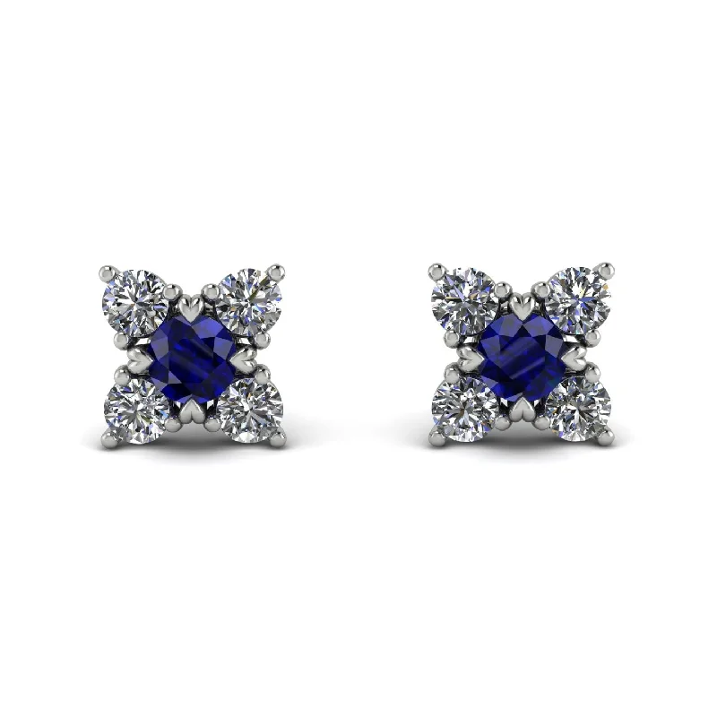 Stylish Earrings For Night Events-Geometrical 5 Sapphires Stud Earrings - Noa No. 15