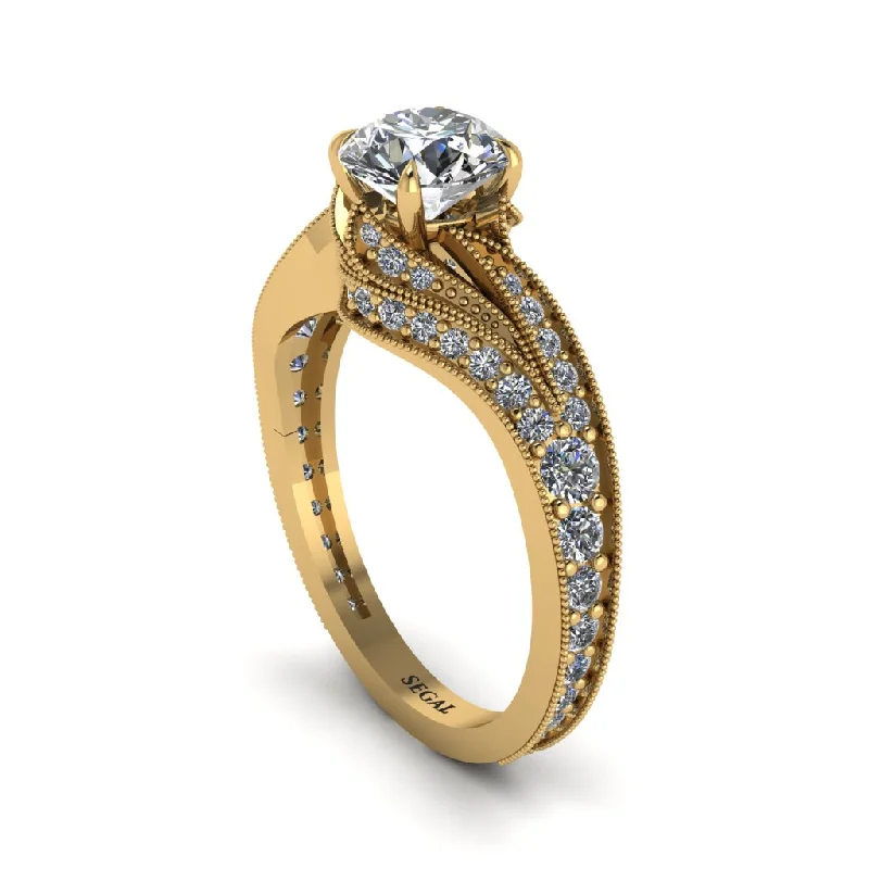 Beautiful Vintage-Inspired Wedding Rings For Classic Brides-Diamond 14K Gold Pave Engagement Ring - Magnolia No. 1