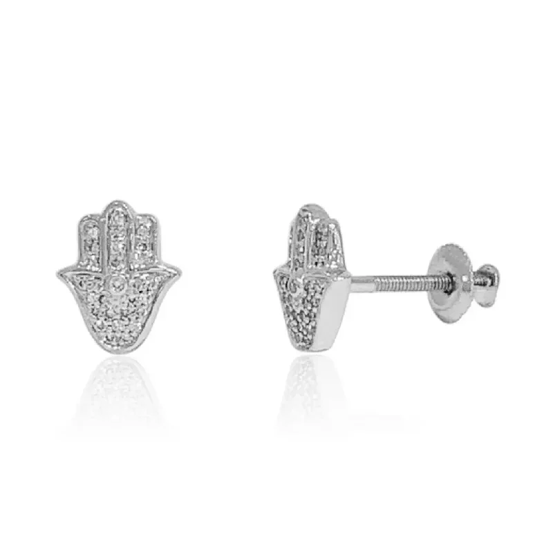 Eco-friendly Earrings For Conscious Shoppers-White Gold Diamond Hamsa Earrings