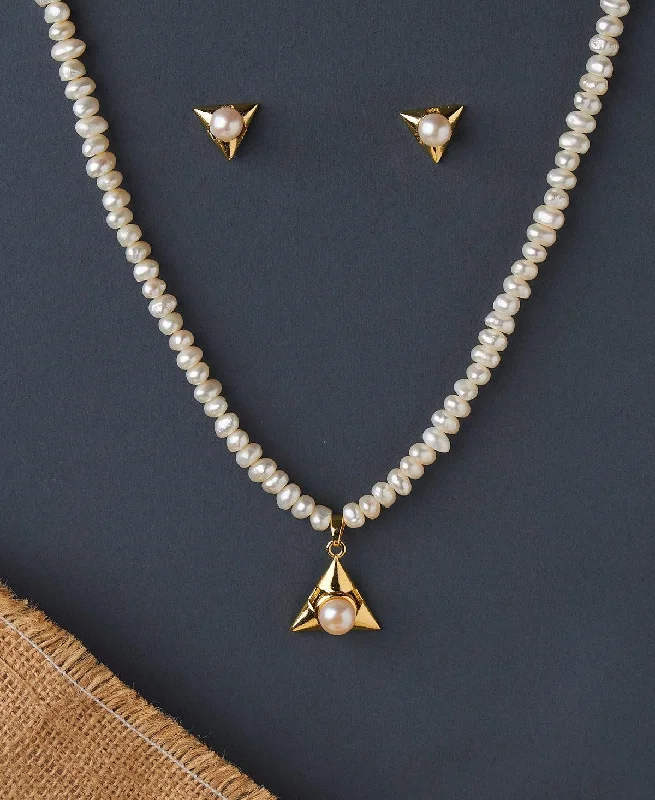 Simple Tricon Real Pearl Necklace Set