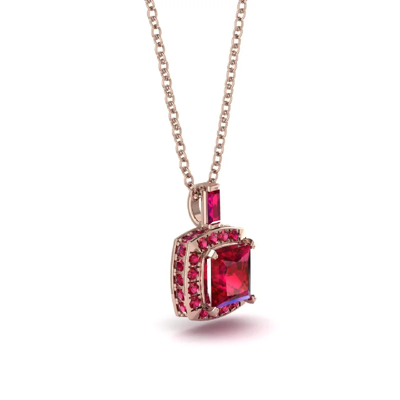 Hidden Halo Princess Cut Ruby Necklace - Georgia No. 56