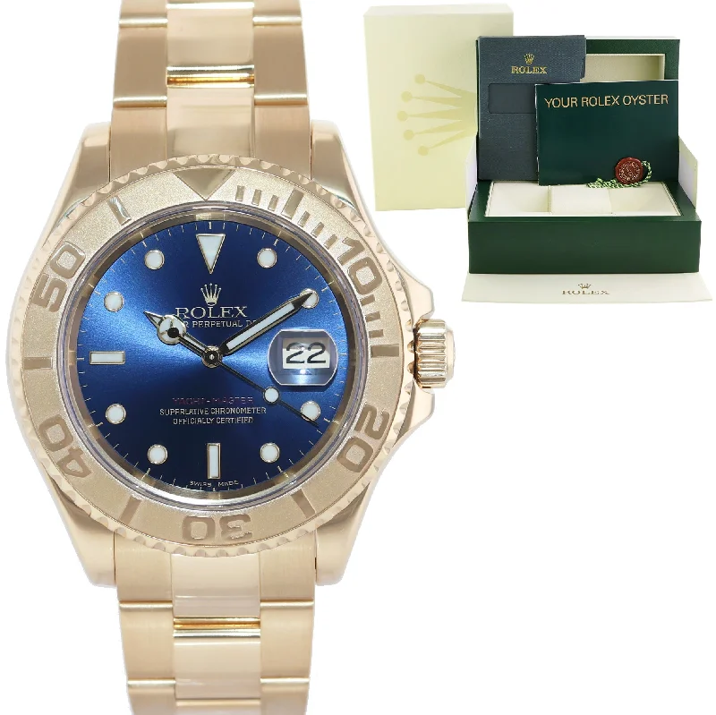 Stunning Women’s Smart Watches For Fashion-Forward Looks-2000 MINT Rolex Yacht-Master Yellow Gold 16628 40mm Blue Watch Box