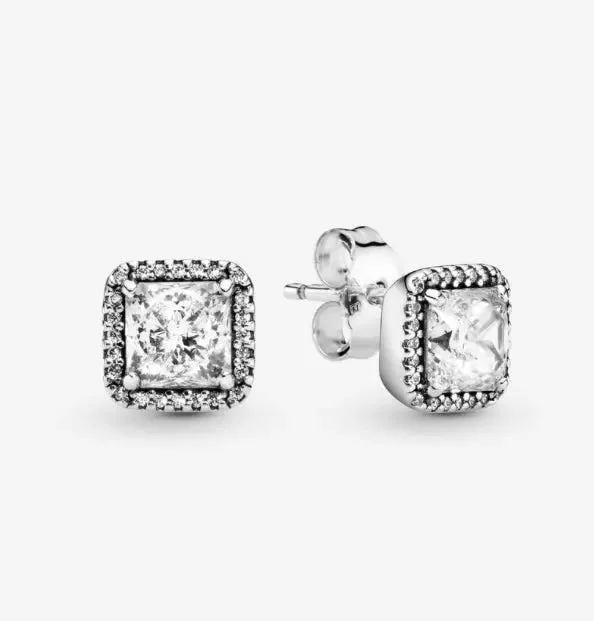 Artistic Earrings For Creative Fashionistas-Pandora Square Sparkle Halo Stud Earrings