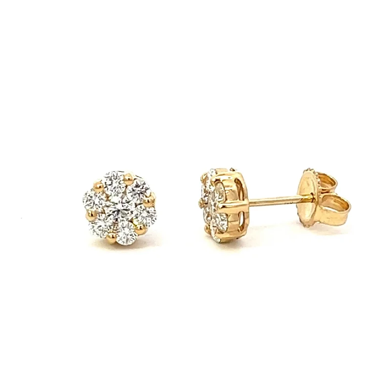 Retro Earrings For Vintage Style-Medium Yellow Gold Diamond Cluster Earrings