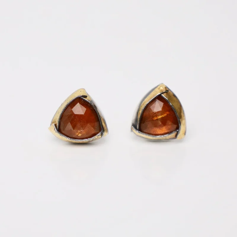 Stunning Gemstone Earrings For Fashion Divas-Orange Kyanite Tri Fold Stud Earrings