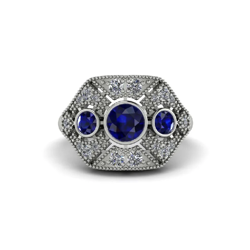 Affordable Platinum Wedding Bands For Brides-Sapphire Art Deco Geometric Engagement Ring - Haven No. 15