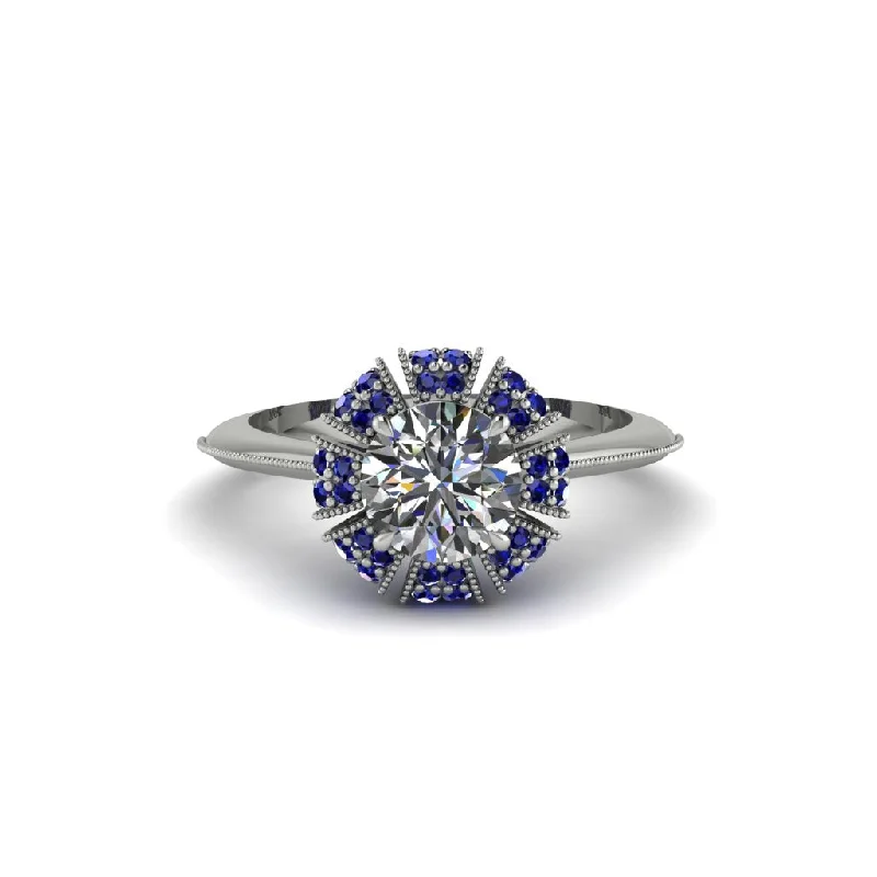 Classic Wedding Rings For Timeless Weddings-Sapphire Crown Halo Engagement Ring - Annie No. 63