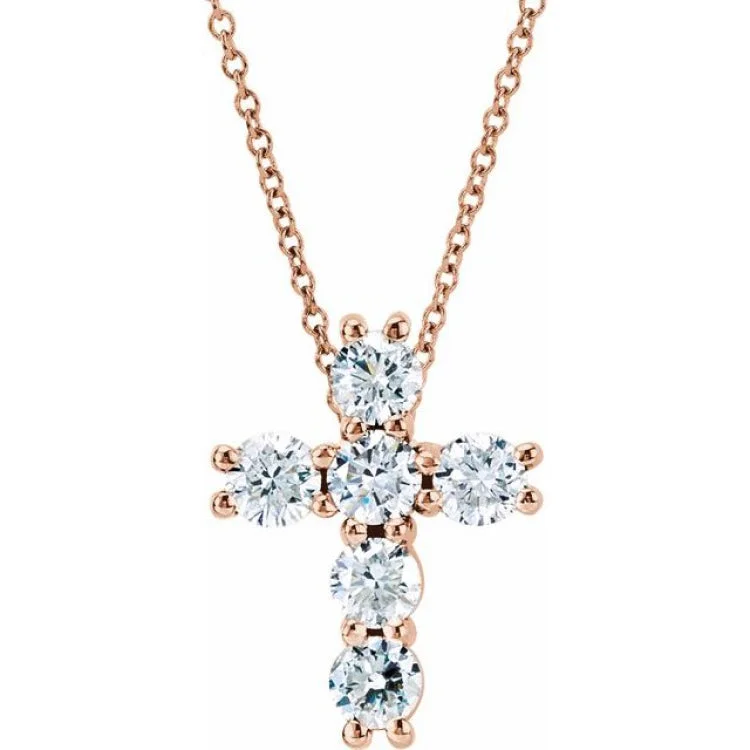 14K Rose 1 3/8 CTW Natural Diamond Cross 18" Necklace