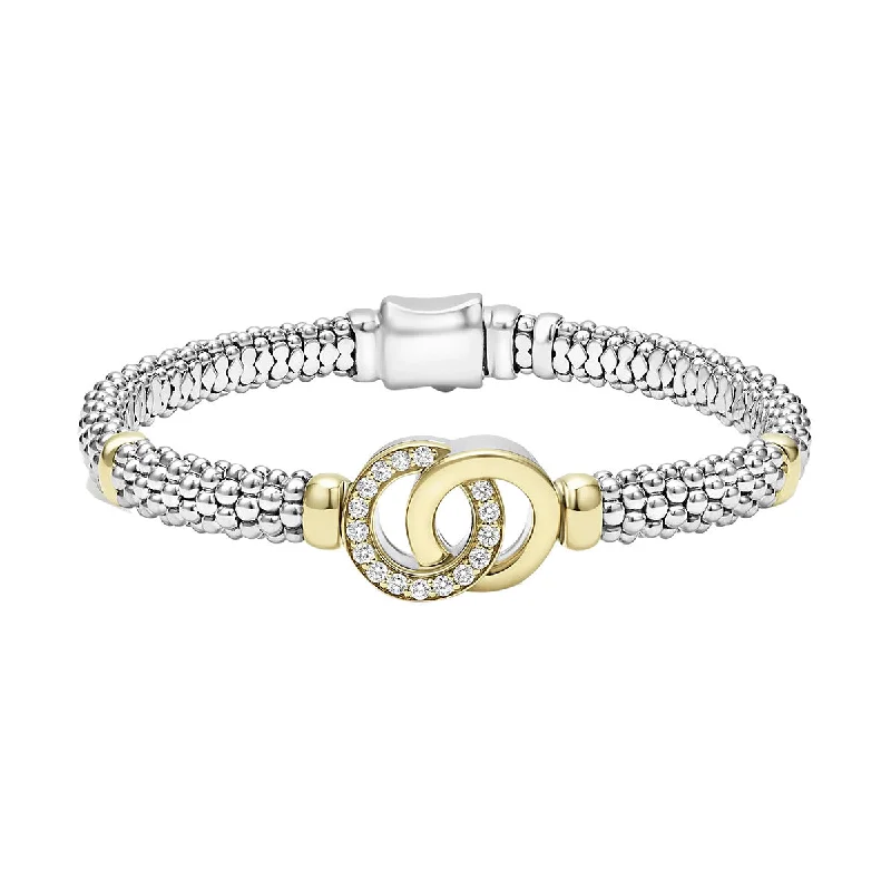 Unique Beaded Bracelets For Boho-Inspired Style-Two-Tone Interlocking Diamond Caviar Bracelet