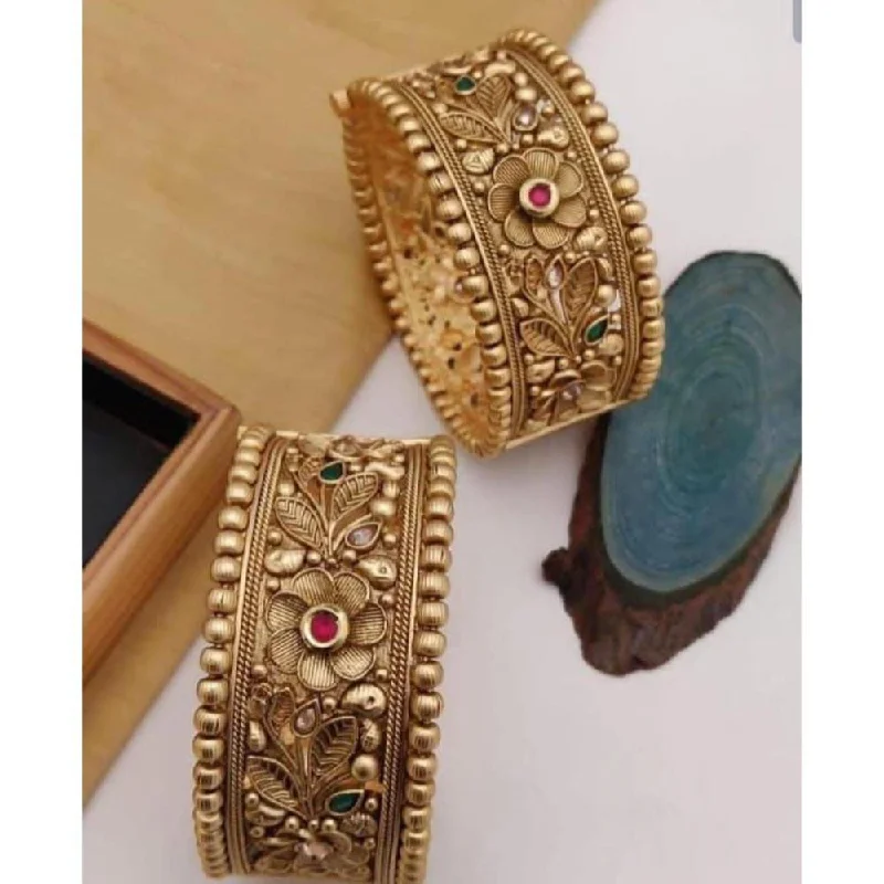 Classic Gold Bangles For Timeless Appeal-Akruti Collection Gold Plated Pota Stone Openable Bangles Set