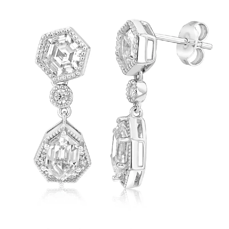 Custom Earrings For Wedding Day Gifts-Sterling Silver Rhodium Plated Cubic Zirconia Drop Earrings