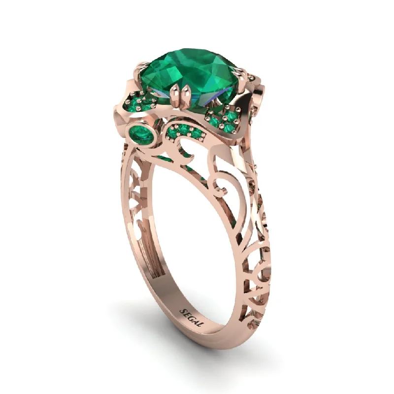 Stunning Engagement Rings For Memorable Proposals-Emerald Ornate Filigree Engagement Ring - Evie No. 20