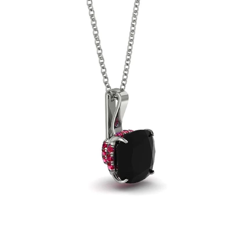 Hidden Halo Cushion Black Diamond Necklace - Alivia No. 54