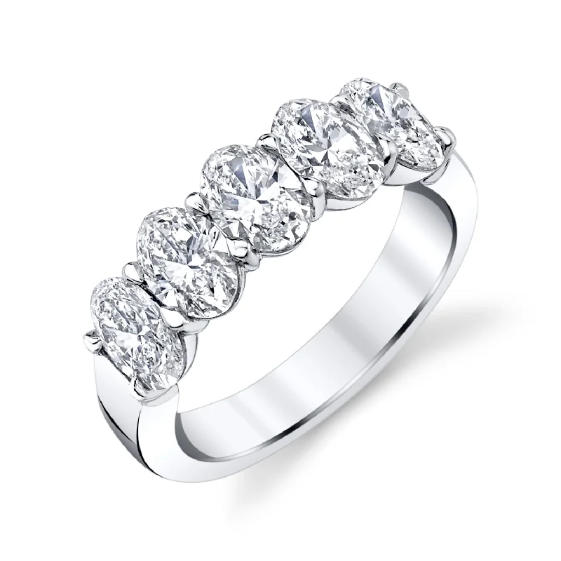 Luxury Wedding Rings For Elegant Weddings-Oval Diamond 5-Stone Platinum Band