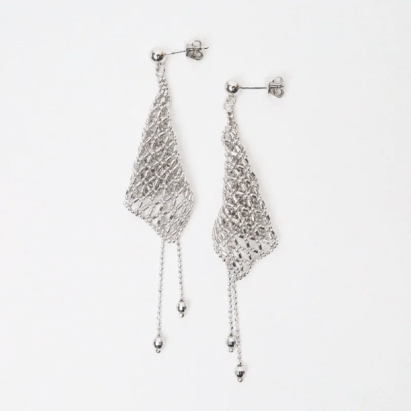 Customizable Silver Earrings For Special Gifts-Sterling Silver Woven Lace Trumpet Earrings