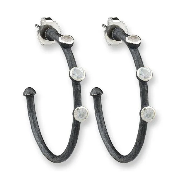 Custom Earrings For Special Gifts-Lika Behar Oxidized Silver 30mm Hoop Earrings with White Sapphires