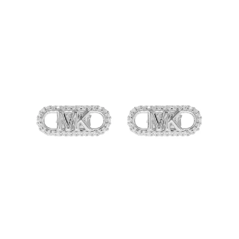 Colorful Drop Earrings For Fun Fashion-Michael Kors Sterling Silver Pave Empire Link Stud Earrings