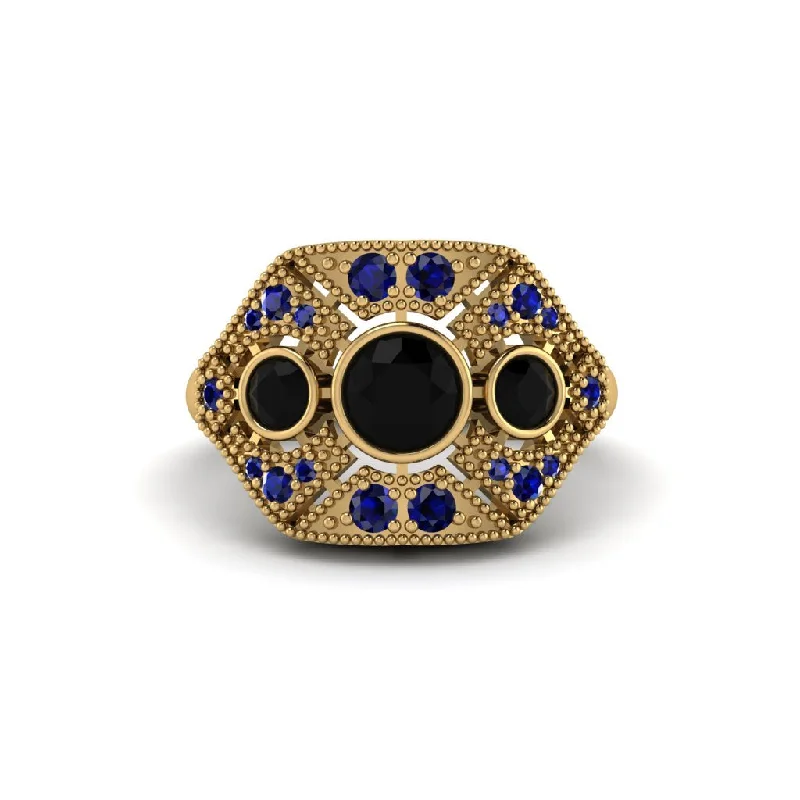 Stunning Gold Rings For Fashionable Looks-Black Diamond Art Deco Geometric Engagement Ring - Haven No. 67