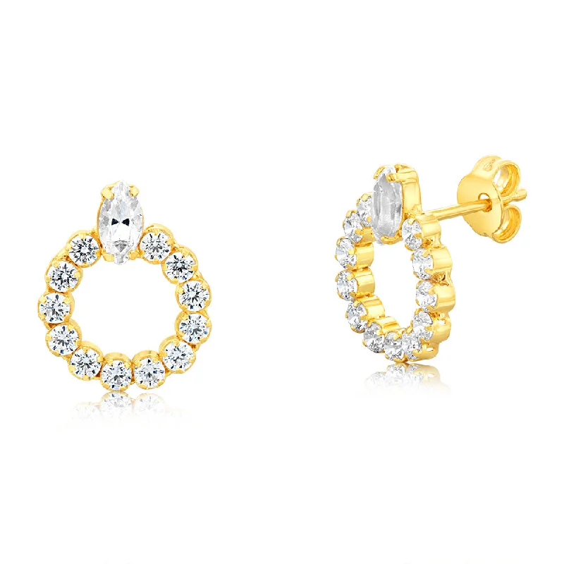 Designer Drop Earrings For High-Fashion Looks-Sterling Silver Gold Plated Zirconia Circle Of Life Stud Earrings