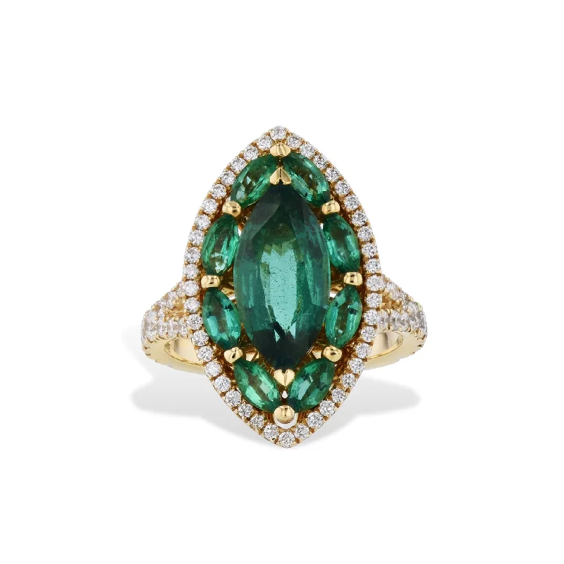 Sparkling Gemstone Engagement Rings For Brides-Marquis Zambian Emerald Yellow Gold Ring