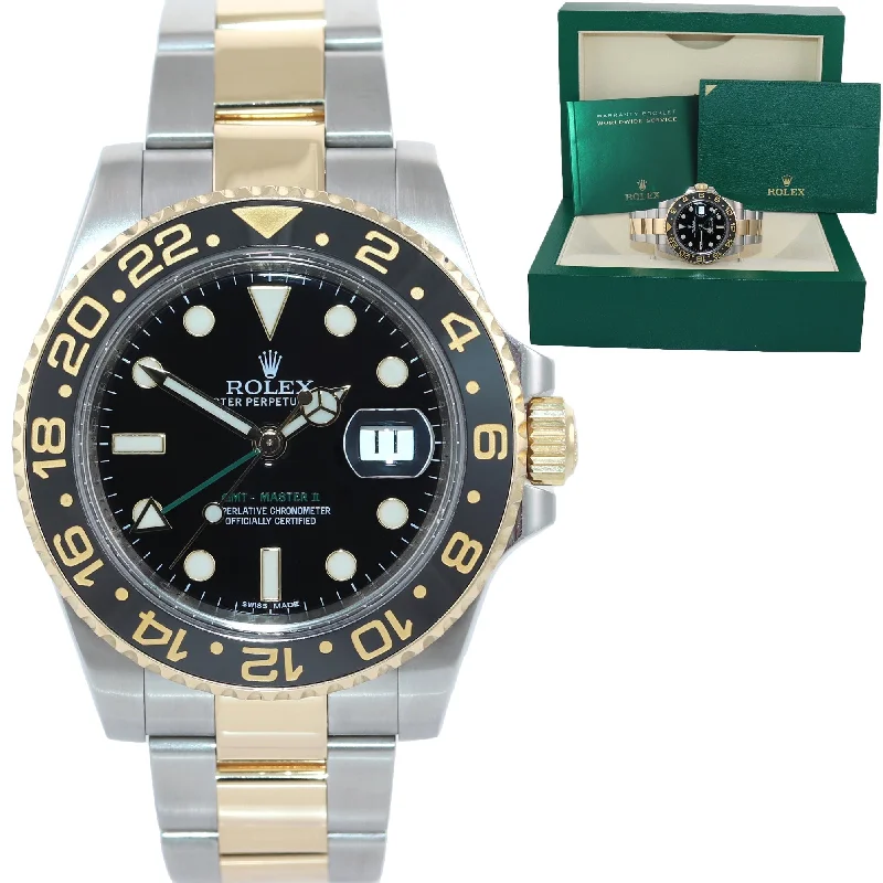 Affordable Designer Watches For Fashion Lovers-MINT 2016 Rolex GMT-Master 2 Ceramic 116713 Black Two Tone Steel Gold Watch Box