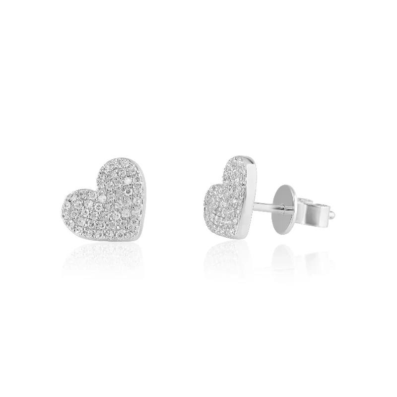 Best Gold Earrings For Daily Wear-Pavé Heart Diamond Stud Earrings