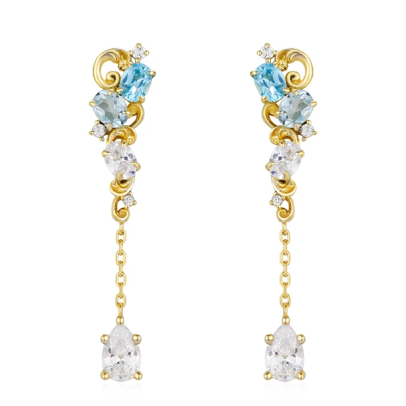 Gemstone Dangle Earrings For Colorful Fashion-Aqua Radiance Earrings (Yellow Gold)