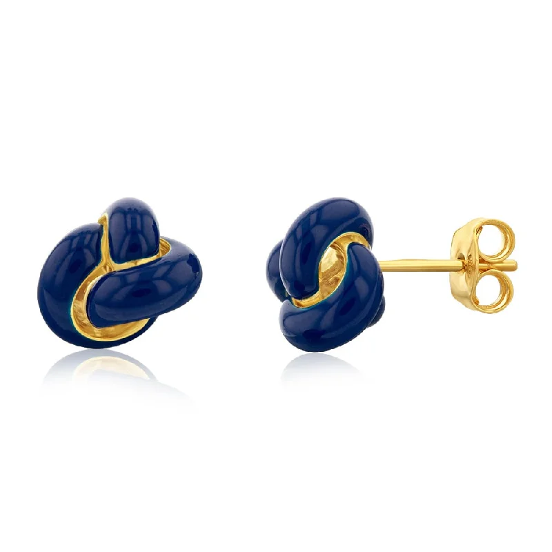 Luxury Gold Earrings For Upscale Fashion-Sterling Silver Gold Plated Dark Blue Emamel Knot Stud Earrings