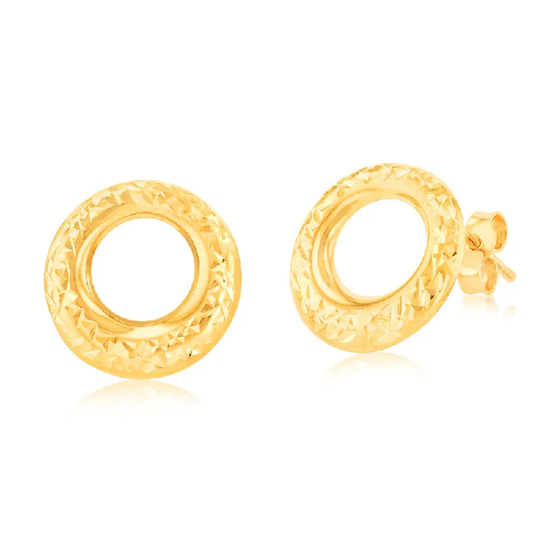 Trendy Drop Earrings For Bold Fashion-9ct Yellow Gold Textured Circle Of Life Stud Earrings