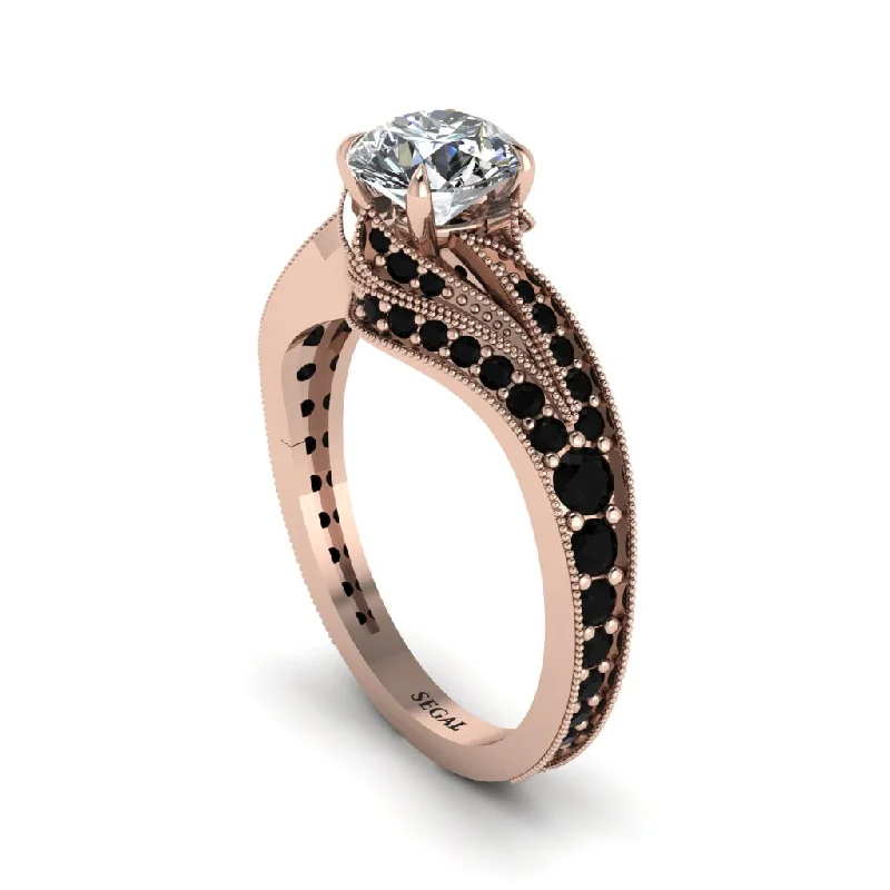 Elegant Cocktail Rings For Evening Glam-Black Diamond 14K Gold Pave Engagement Ring - Magnolia No. 32