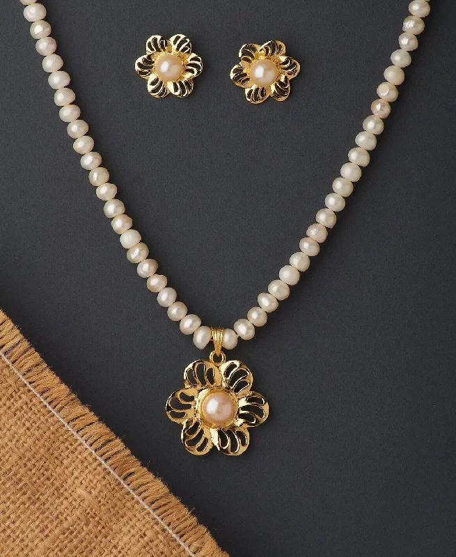 Floral Real Pearl Necklace Set