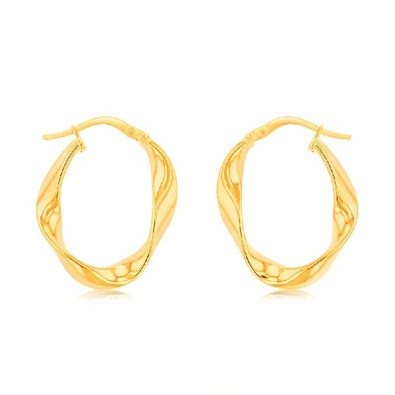 Dazzling Earrings For Night Parties-9ct Yellow Gold Silverfilled Fancy Oval Hoop Earrings