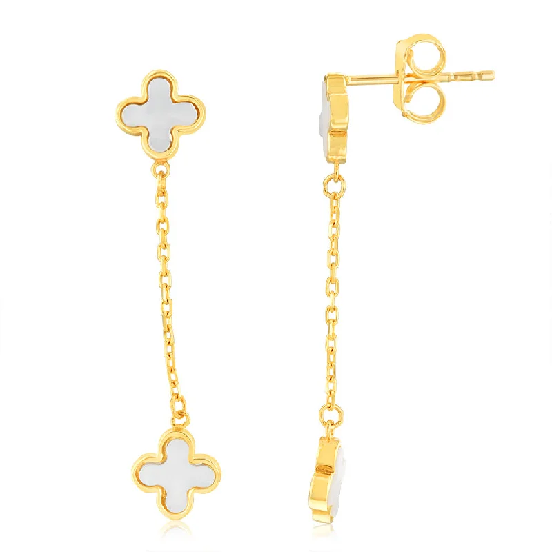 Custom Made Earrings For Special Moments-9ct Yellow Gold Mother Of Peals Clover Petals Drop Earrings