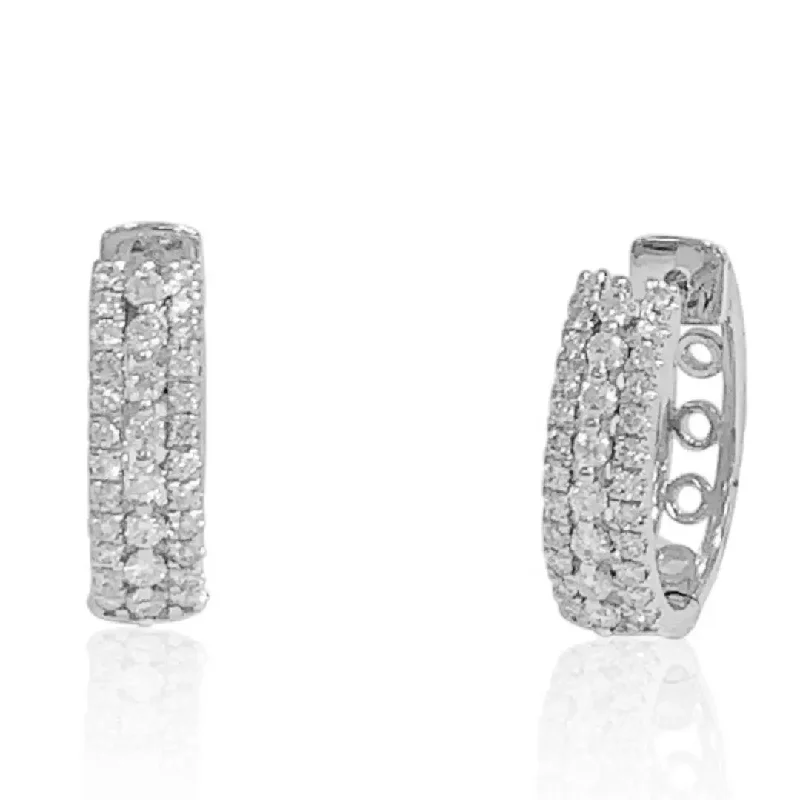 Unique Gold Earrings For Vintage Style-White Gold Diamond 3 Row Huggie Earrings