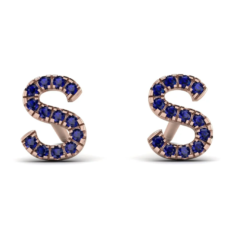 Custom Stud Earrings For Unique Designs-Personalised Initial Sapphire Earrings - Gloria No. 14