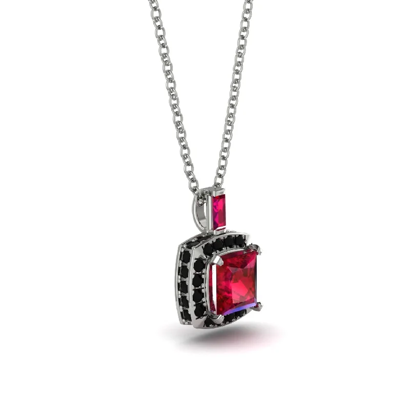 Hidden Halo Princess Cut Ruby Necklace - Georgia No. 42