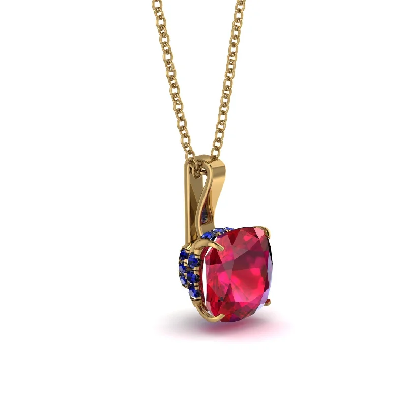 Hidden Halo Cushion Ruby Necklace - Alivia No. 70