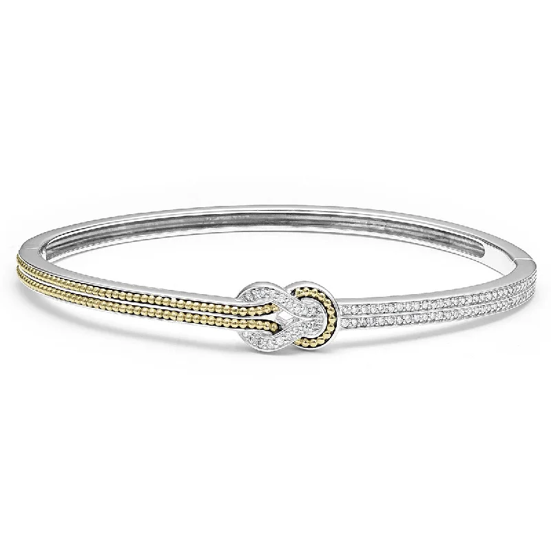 Stunning Gemstone-Studded Tennis Bracelets For Luxe Wear-Two Tone Knot Diamond Cuff Bracelet