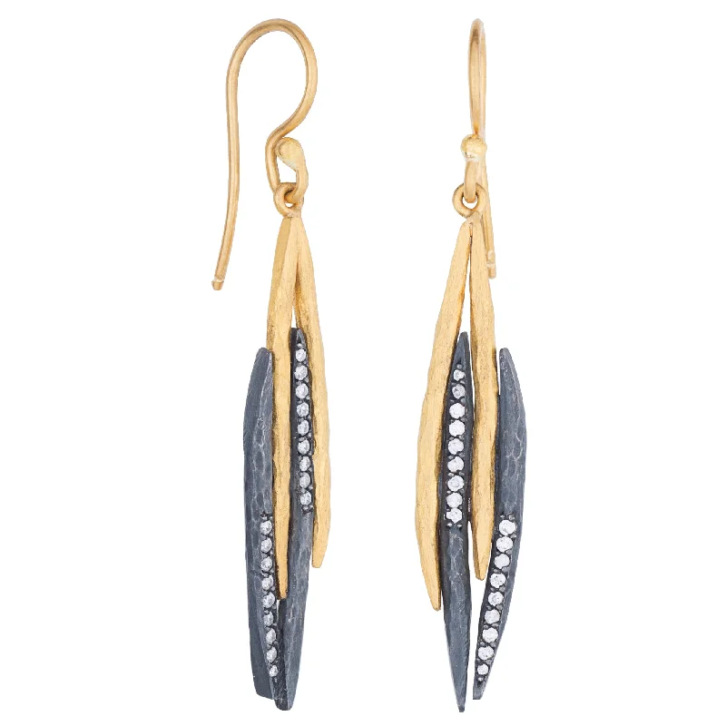 Colorful Stone Earrings For Vibrant Looks-Lika Behar "Zebra" Oxidized Silver & 24K Gold Diamond Earrings