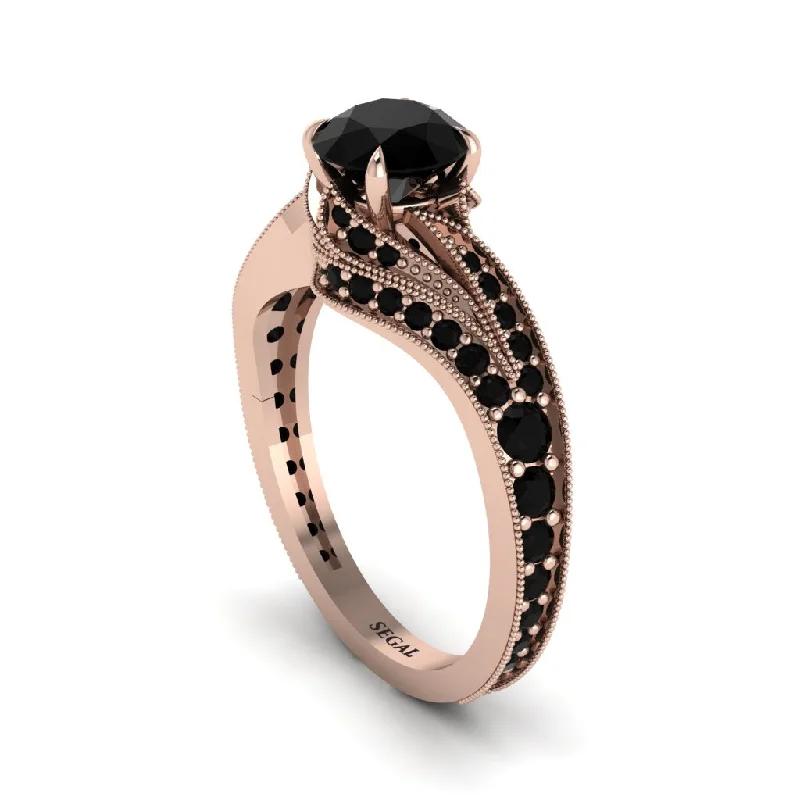 Unique Stackable Engagement Rings For Layered Looks-Black Diamond 14K Gold Pave Engagement Ring - Magnolia No. 38