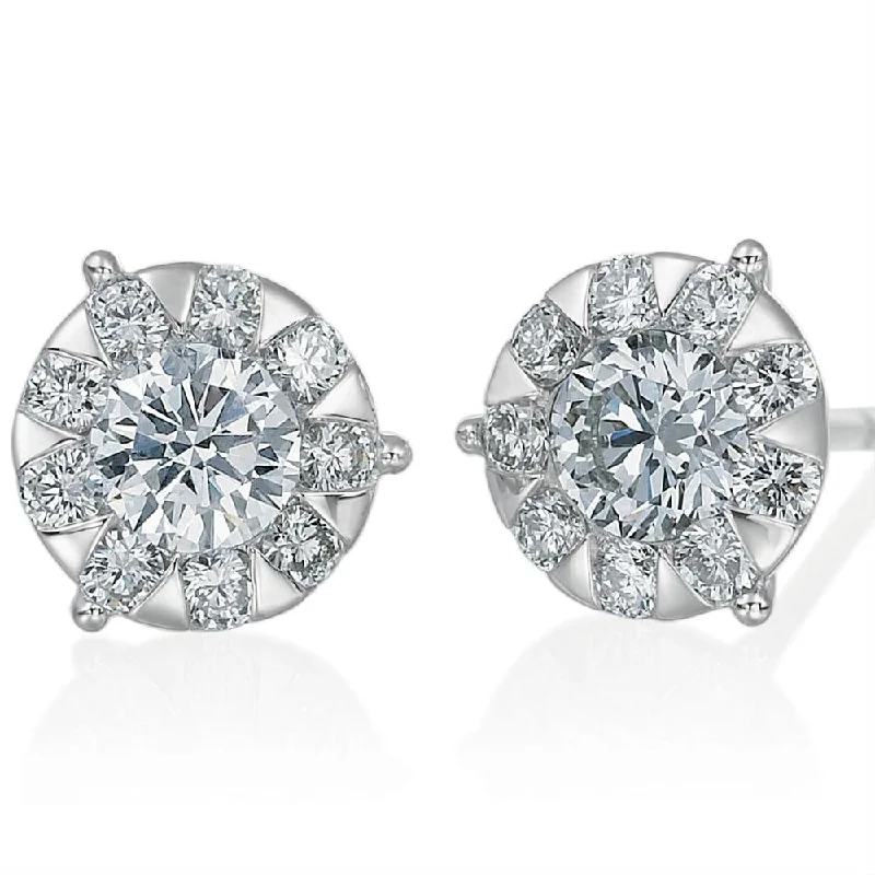 Artistic Pearl Earrings For Classic Beauty-Memoire Diamond Bouquets Three Prong Diamond Stud Earrings