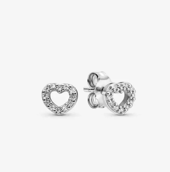 Classic Silver Earrings For Everyday Wear-Pandora Open Heart Stud Earrings